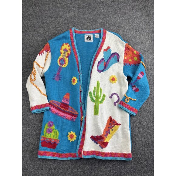 Storybook Knits Sweater Womens Large Western Cowboy Boot Cactus Hat Pullover - Picture 1 of 8